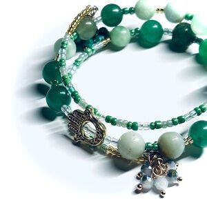 🪬 Hamsa Aventurine Beaded Wrap Bracelet Prosperity & Good Fortune